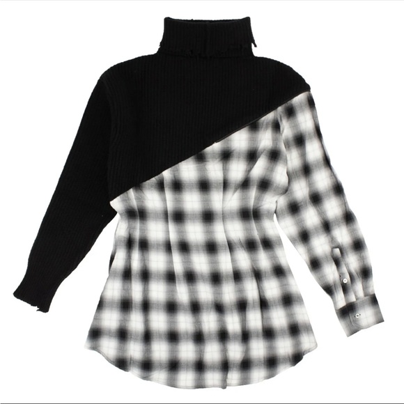 UNRAVEL PROJECT BLK/WHT CONTRAST TARTAN SHIRT DRESS SIZE MED - Picture 2 of 4